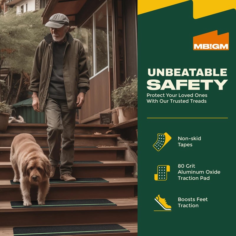 MBIGM 12-Pack Non-Slip Outdoor Stair Treads with Glow - Anti Slip 8"" X 30"" Grip Tape Adhesive Strips - Heavy Duty Traction for Steps, Staircase, Deck - Image 2